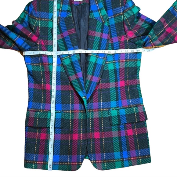 Pendleton Blazer Fuscia pink, charcoal gray, green, & blue plaid Wool Blazer - Picture 8 of 16